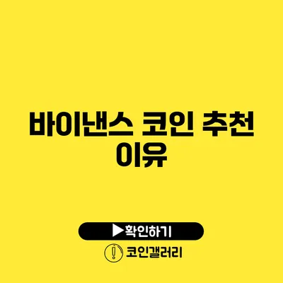 바이낸스 코인 추천 이유