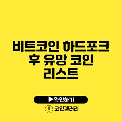 비트코인 하드포크 후 유망 코인 리스트