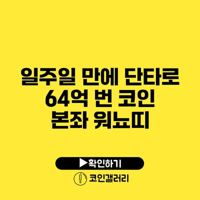 일주일 만에 단타로 64억 번 코인 본좌 워뇨띠