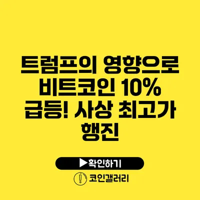 트럼프의 영향으로 비트코인 10% 급등! 사상 최고가 행진