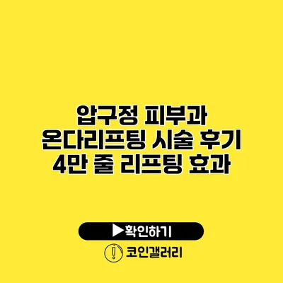 압구정 피부과 온다리프팅 시술 후기 4만 줄 리프팅 효과