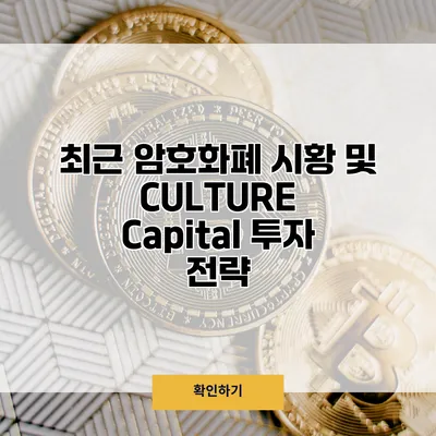 최근 암호화폐 시황 및 CULTURE Capital 투자 전략