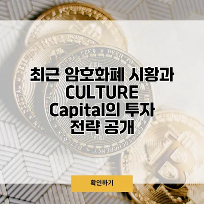 최근 암호화폐 시황과 CULTURE Capital의 투자 전략 공개