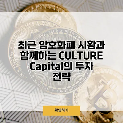 최근 암호화폐 시황과 함께하는 CULTURE Capital의 투자 전략