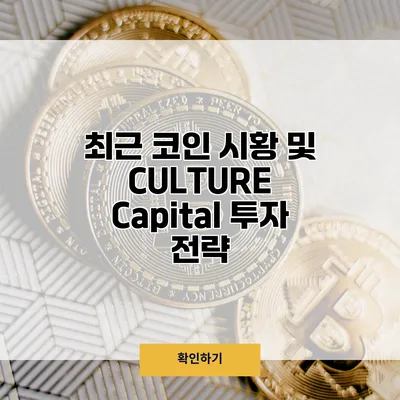 최근 코인 시황 및 CULTURE Capital 투자 전략