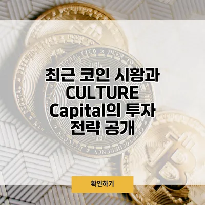 최근 코인 시황과 CULTURE Capital의 투자 전략 공개