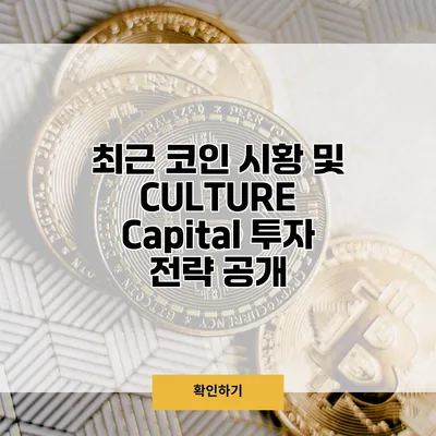 최근 코인 시황 및 CULTURE Capital 투자 전략 공개