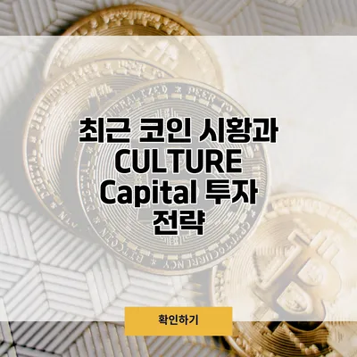 최근 코인 시황과 CULTURE Capital 투자 전략
